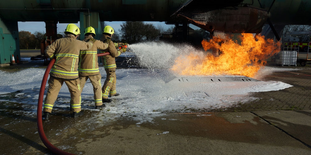Firefighters Train At London Luton Airport
